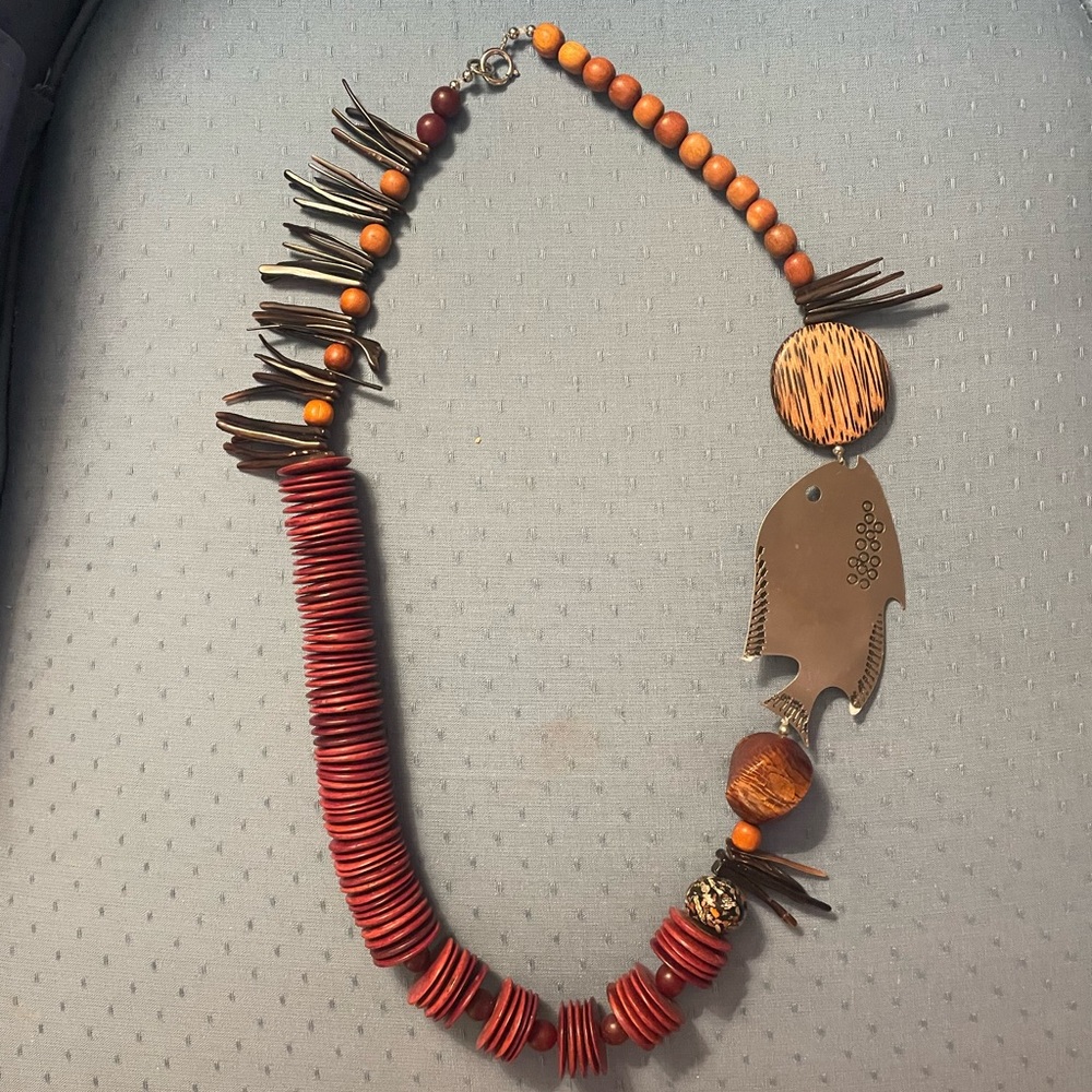 UNIQUE Wood and Metal Statement Necklace